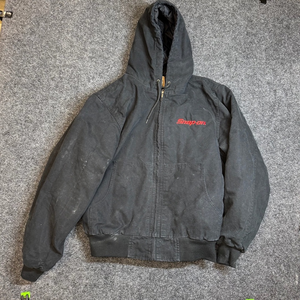 Snap On Workwear Jacket Medium Black Hooded Canvas Mechanic Style